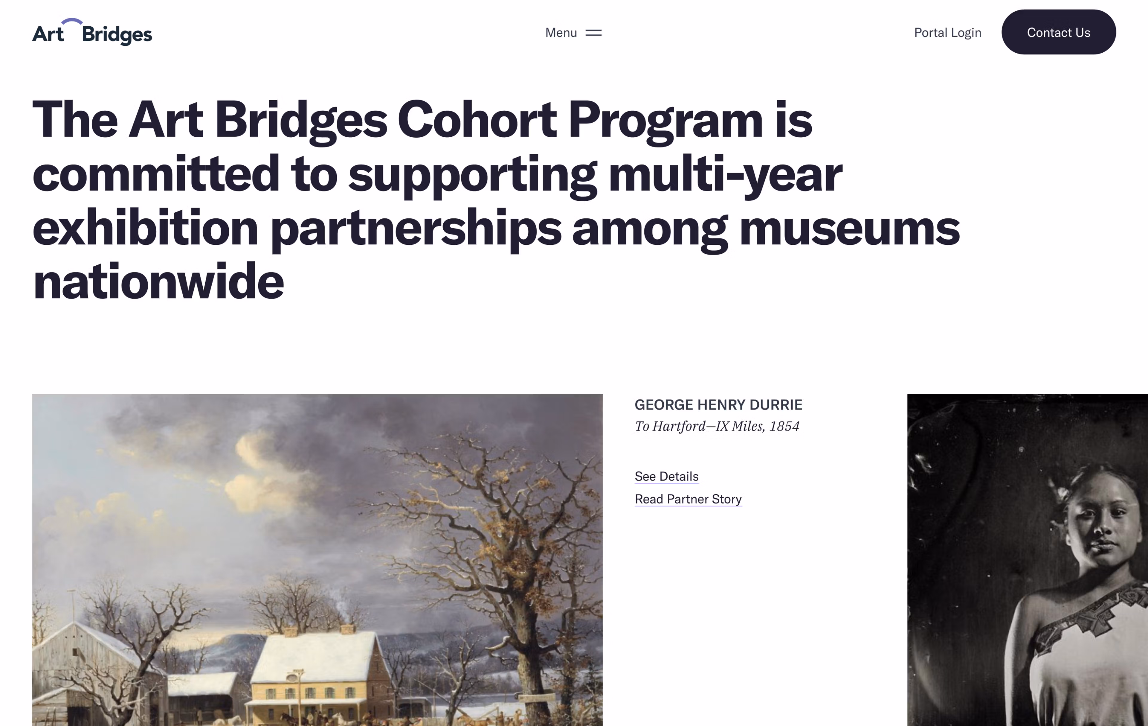 Art Bridges Cohort Program page with artwork and editorial storytelling