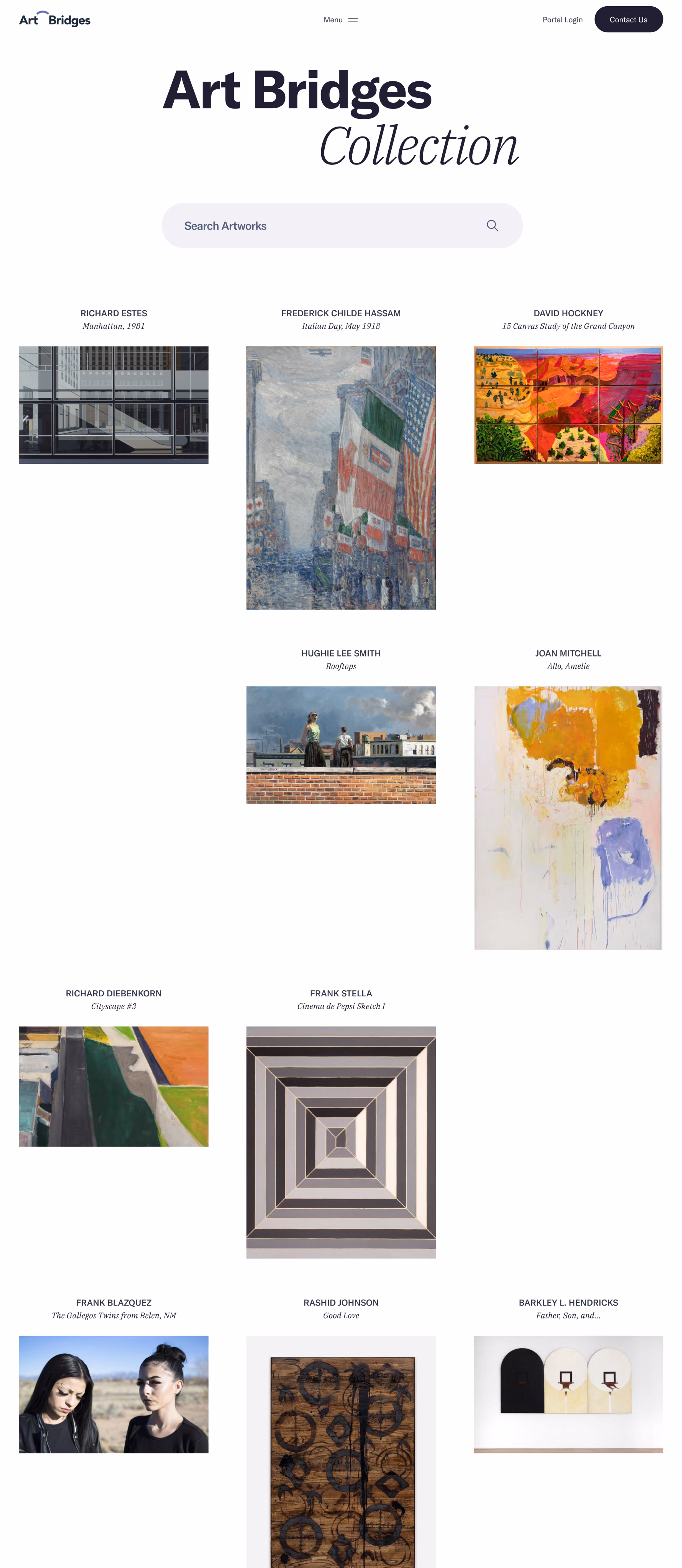 Art Bridges collection page with artwork search and a responsive gallery grid
