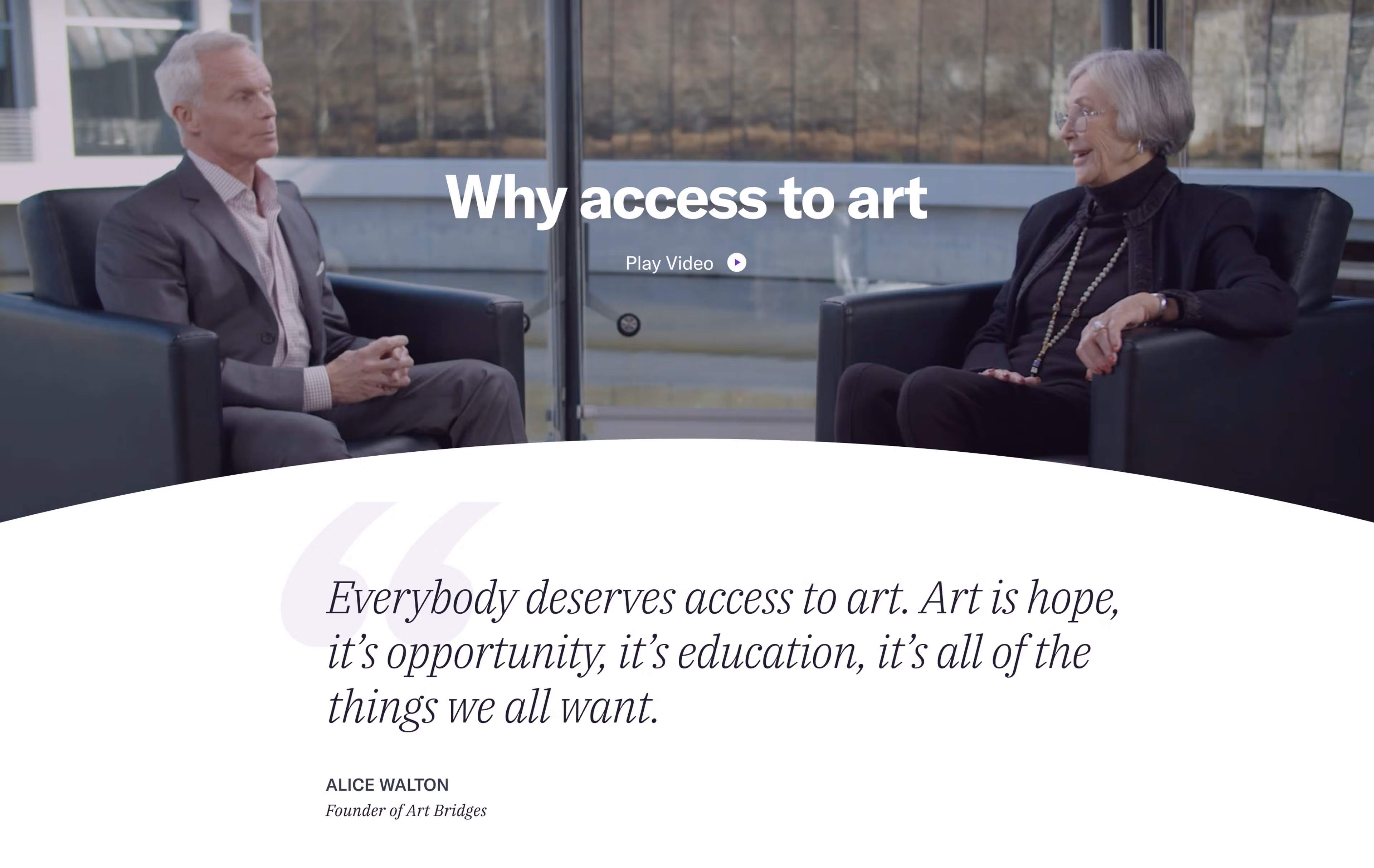 Art Bridges founder Alice Walton discussing why access to art matters