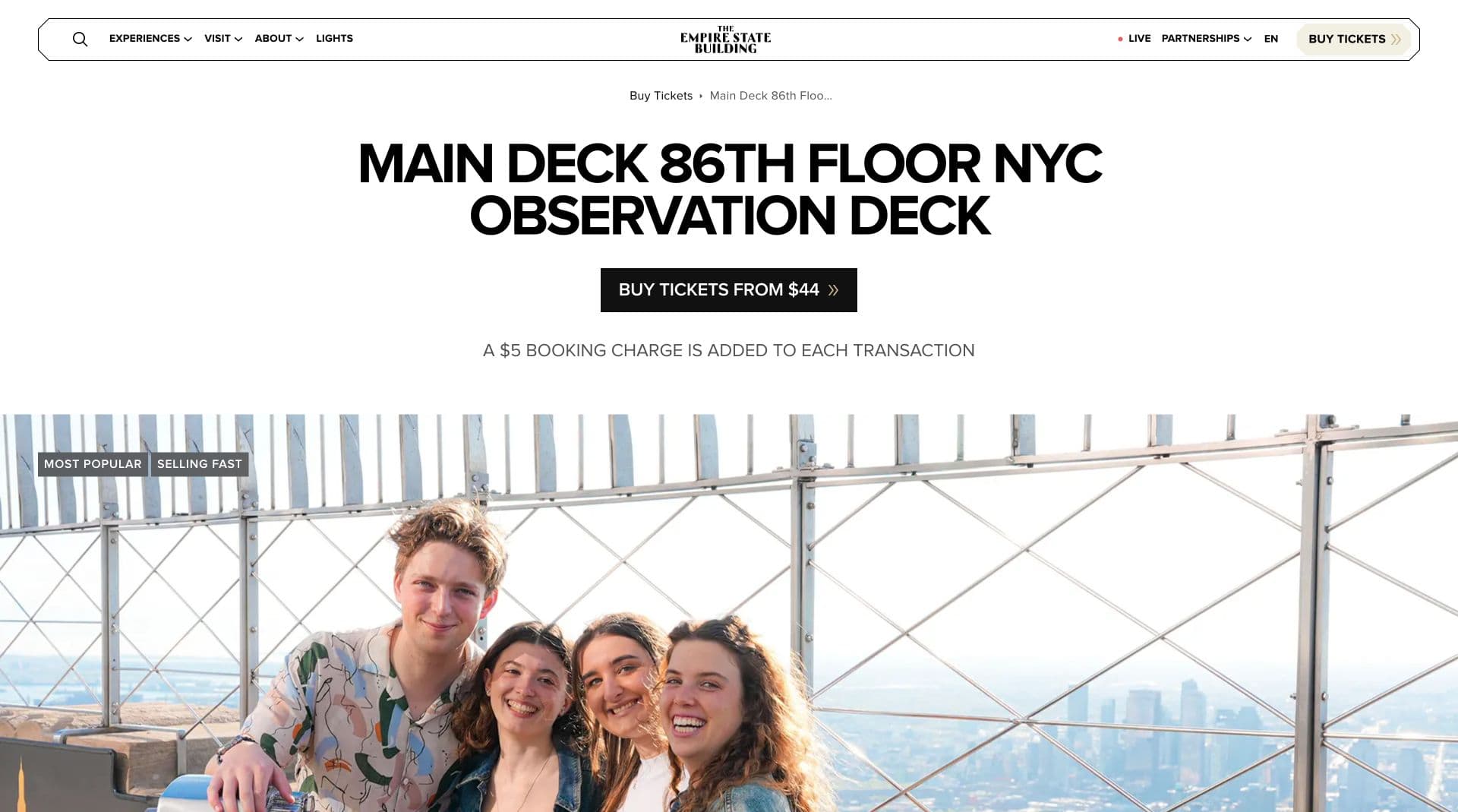 Main Deck ticket detail page with pricing and primary purchase action