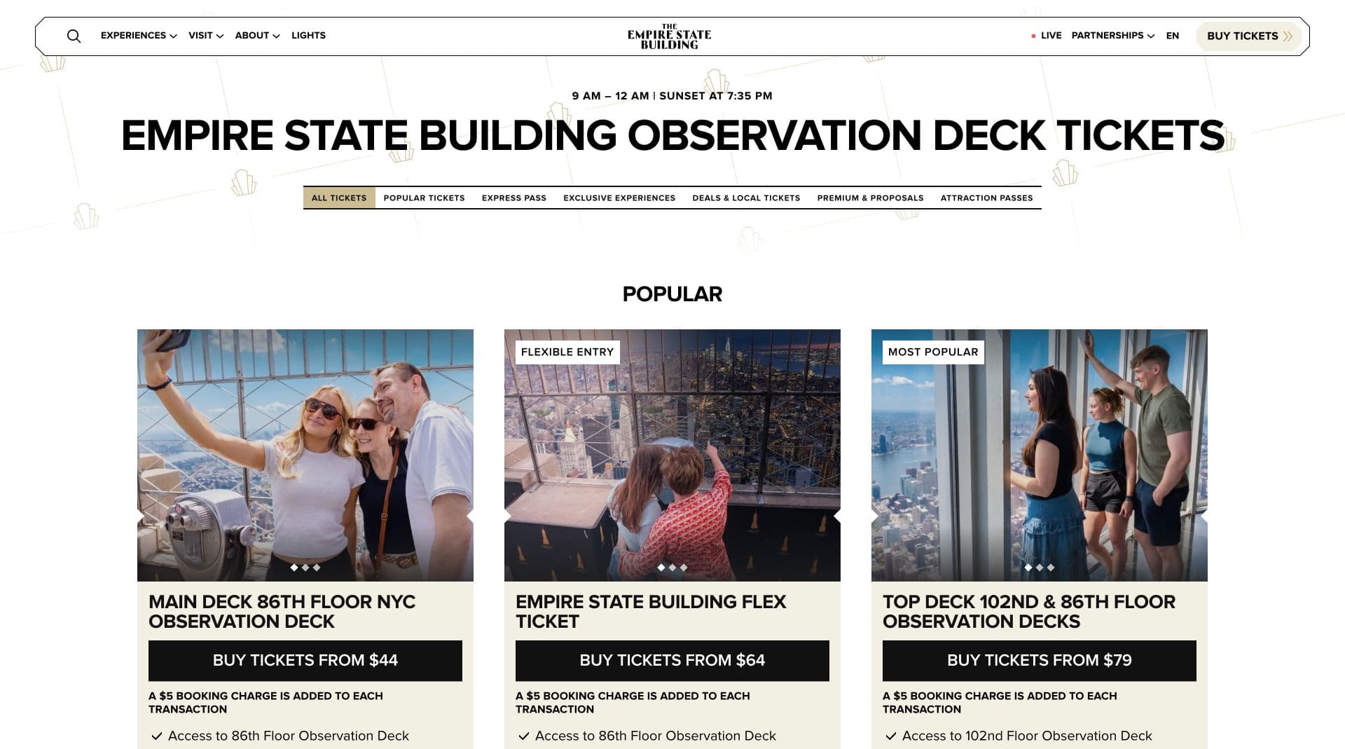 High-resolution ticket catalogue with visitor-focused product cards