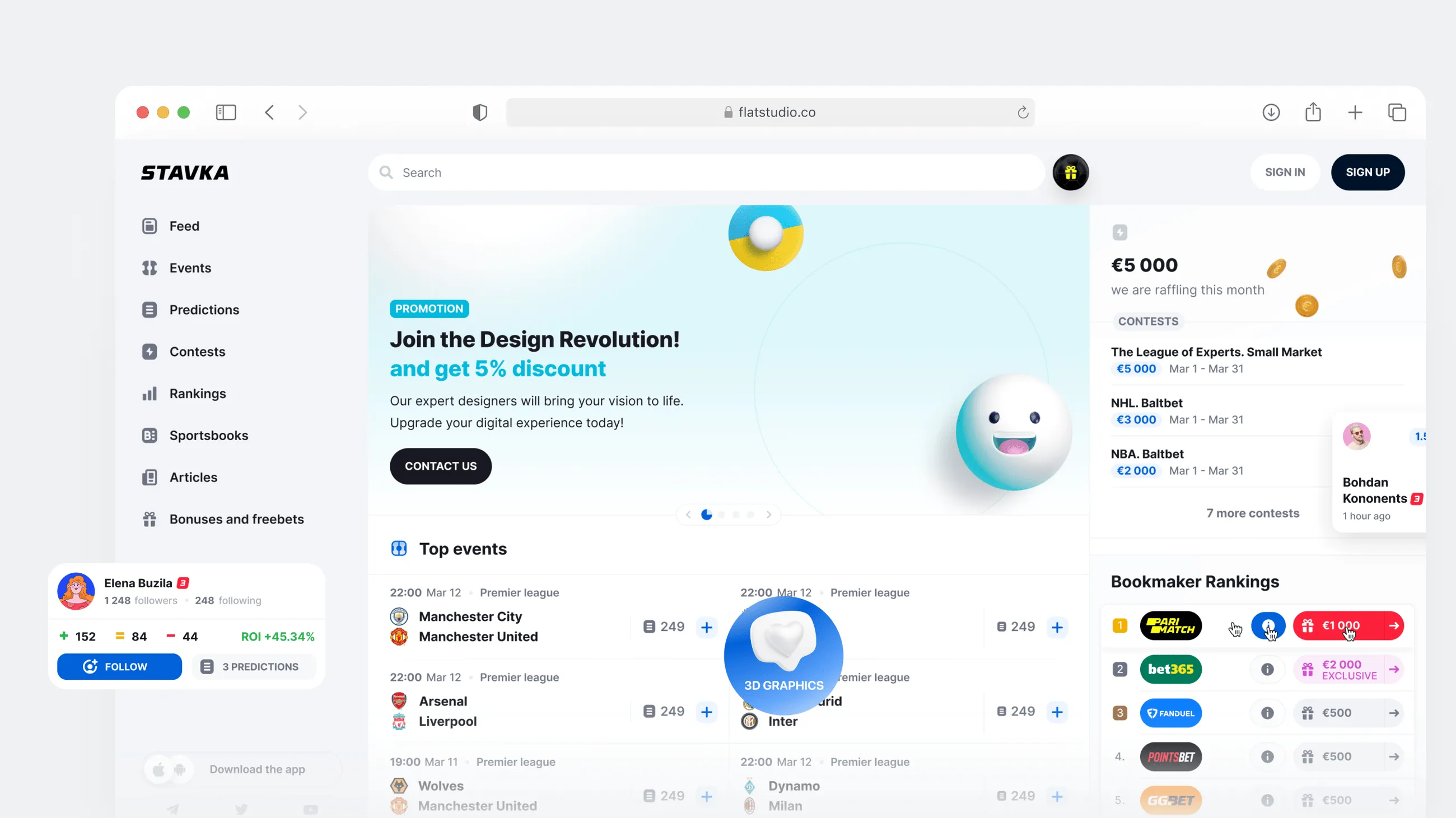 Stavka sports prediction platform dashboard